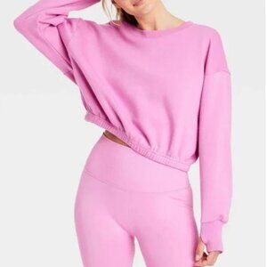 NWOT Hot Pink Orchid JoyLab CrewCropped Pullover Hoodie Cinch Waist | Size S